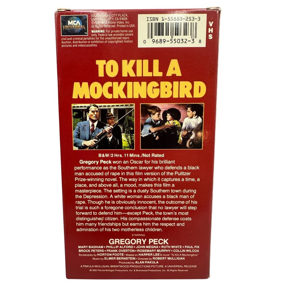 To Kill A Mockingbird VHS Gregory Peck 1962 B&W Drama Not Rated MCA Universal - Picture 2 of 8